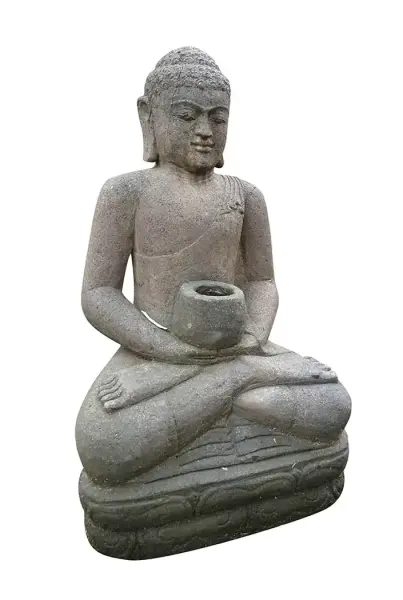 Product image 1 of the product “Seated Buddha, Indian Style with vessel, in the sizes from 60cm to 200cm, Natural finish ”